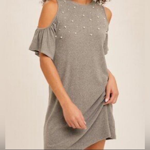 Winter Solstice Dress with Cold Shoulder Dress & Pearl Accents • 3 colors/sizes - Picture 4 of 4